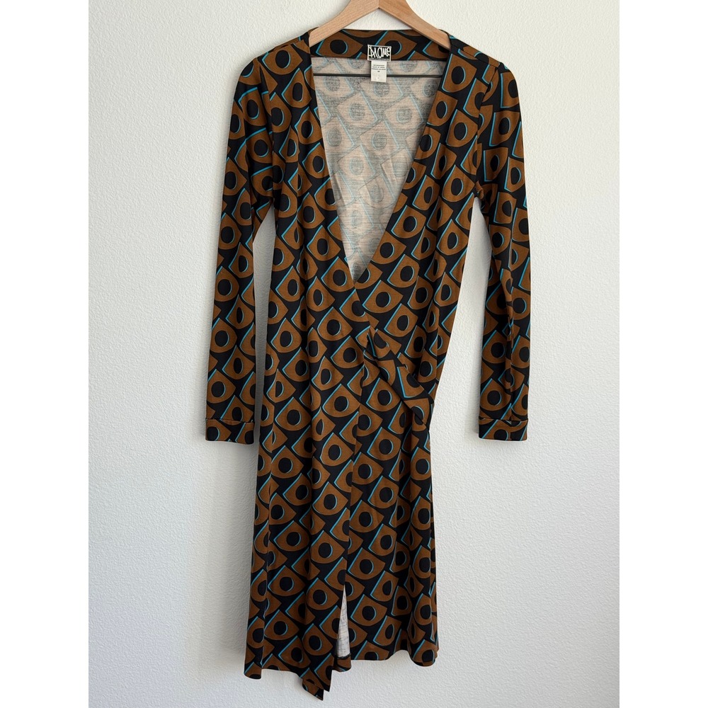 Diane von Furstenberg Silk Wrap Dress 10 Brown Geometric Abstract Iconic Luxury